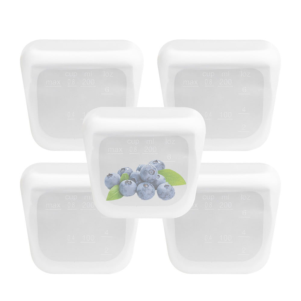 purifyou Reusable Silicone Storage Snack Bags, 6oz / 16oz / 32oz / 64oz Set of 5, Self-Seal Food Storage Container for Fruits, Vegetables, Sandwiches, Snacks Dishwasher Safe & Leak-free  (Clear)