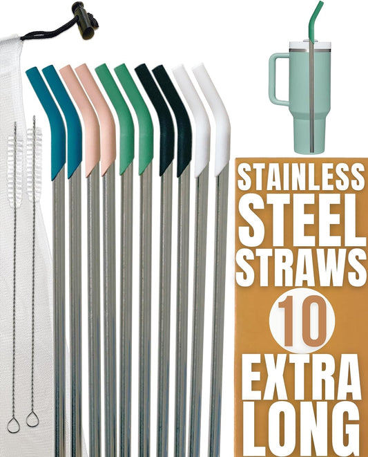 purifyou Stainless Steel Straws with Silicone Tips (Set of 10)