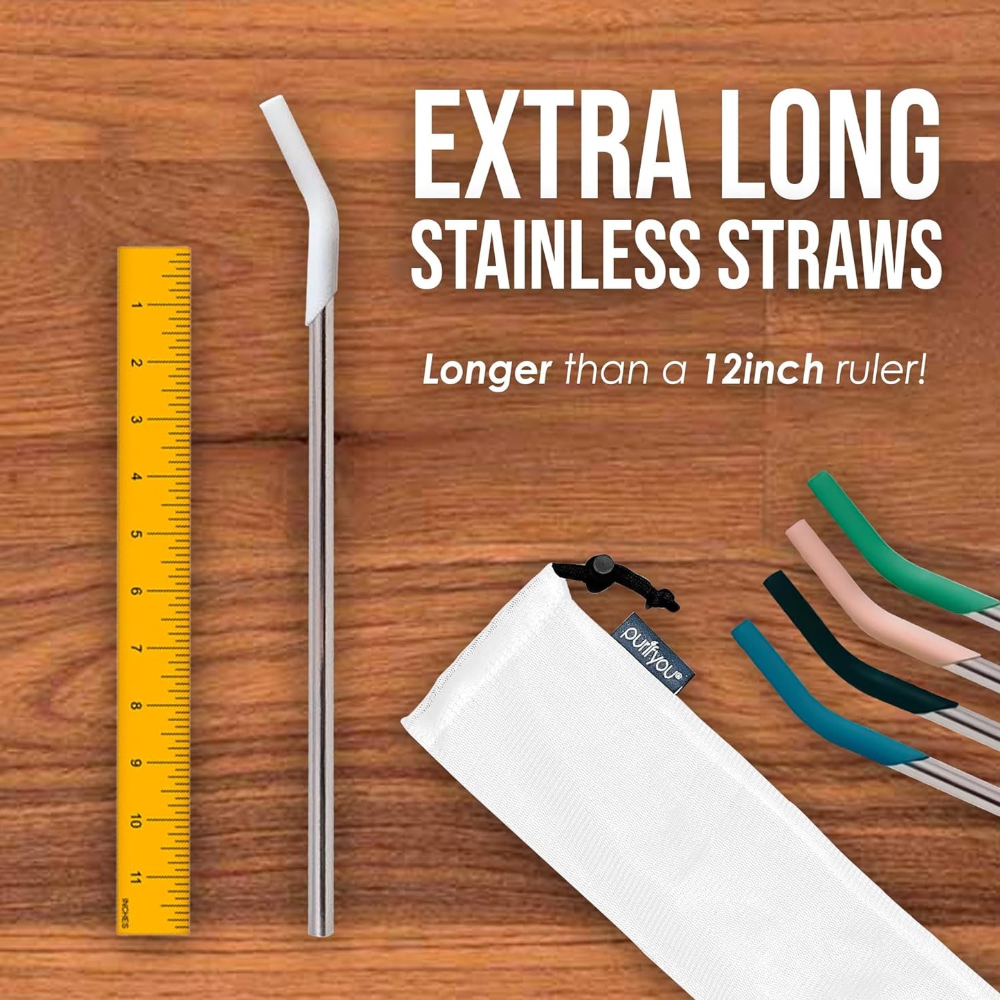 purifyou Stainless Steel Straws with Silicone Tips (Set of 5)