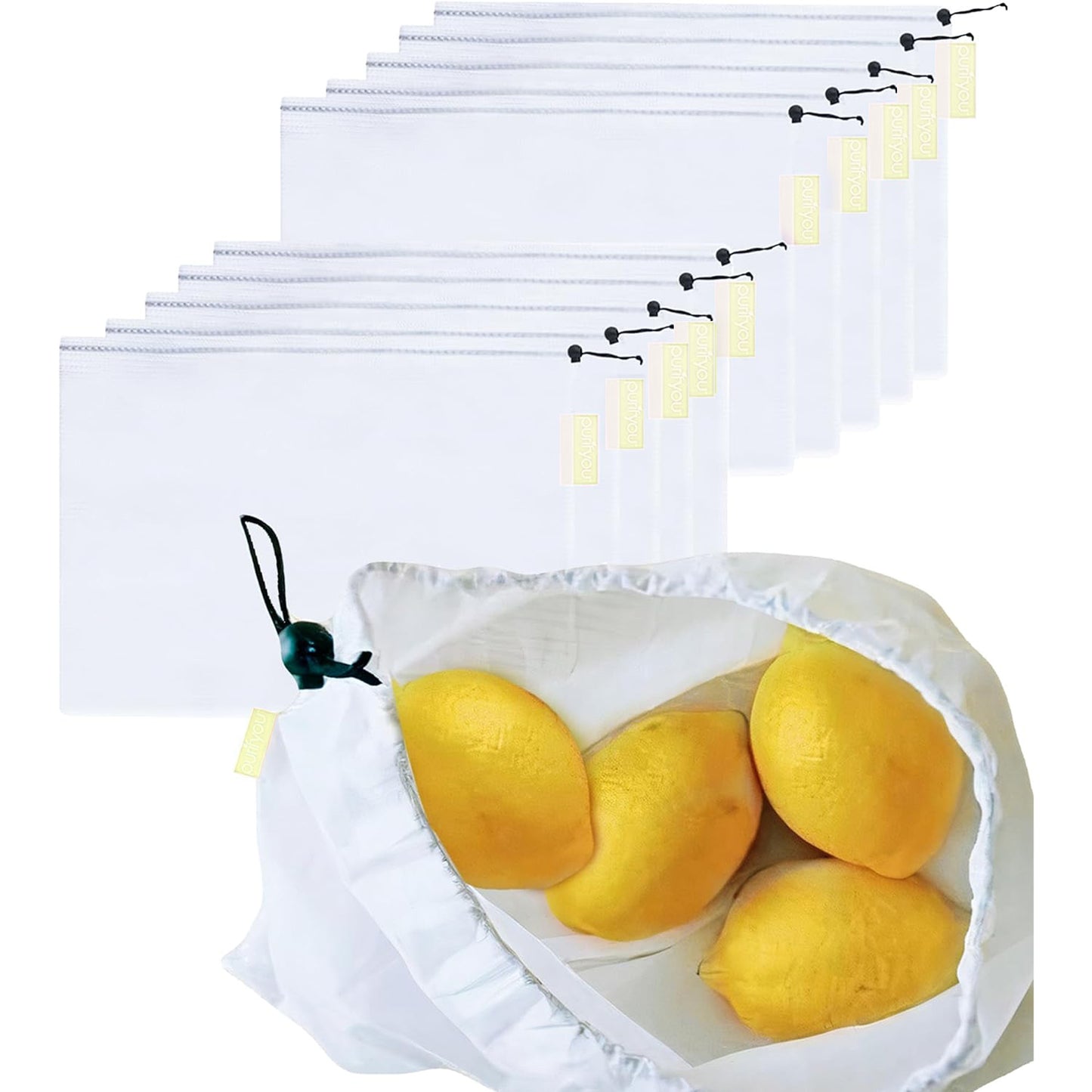 purifyou Reusable Mesh Bags - Market Bag for Fresh Produce, Groceries, Storage & Gifts (sold per set)