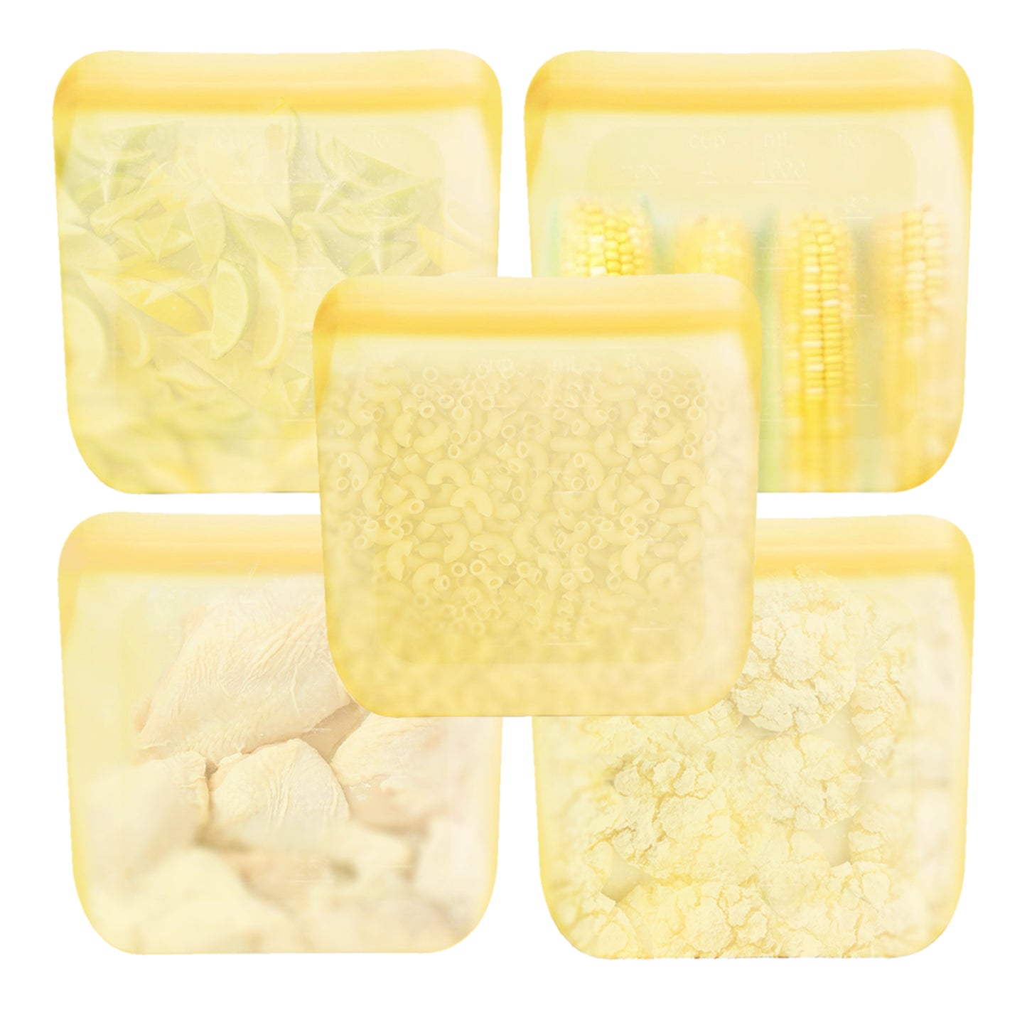 purifyou Reusable Silicone Storage Snack Bags 6oz / 16oz / 32oz / 64oz Self-Seal Food Storage Container for Fruits, Vegetables, Sandwiches, Dishwasher Safe & Leak-free