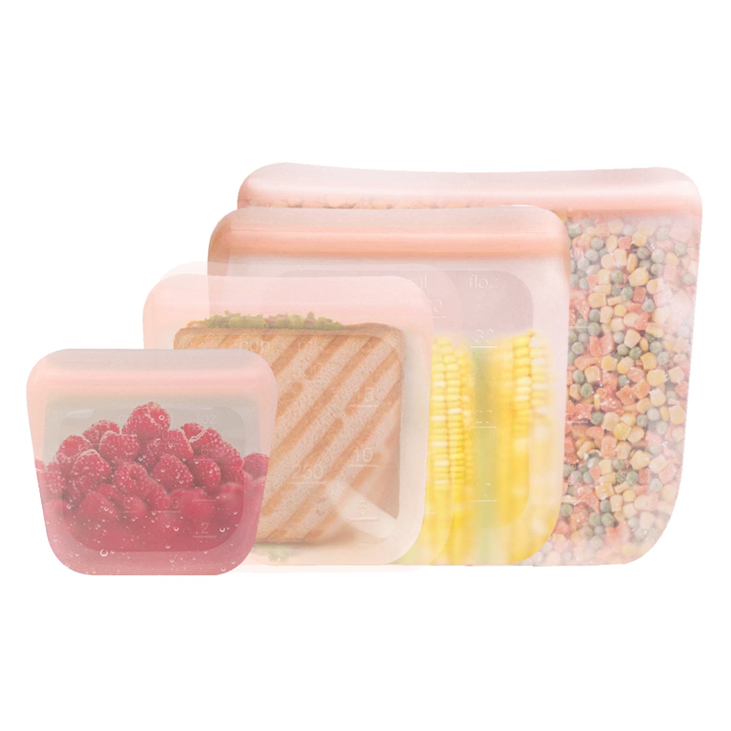 purifyou Reusable Silicone Storage Snack Bags 6oz / 16oz / 32oz / 64oz Self-Seal Food Storage Container for Fruits, Vegetables, Sandwiches, Dishwasher Safe & Leak-free