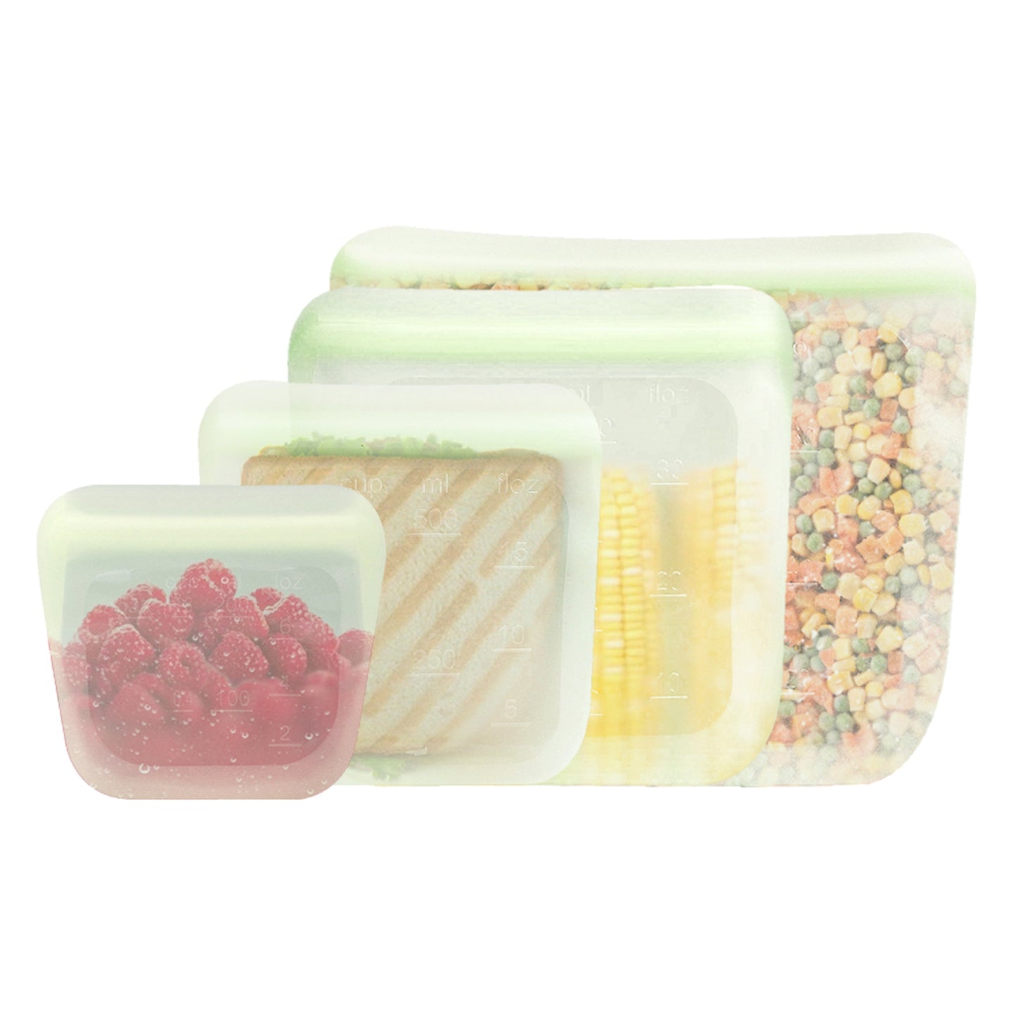 purifyou Reusable Silicone Storage Snack Bags 6oz / 16oz / 32oz / 64oz Self-Seal Food Storage Container for Fruits, Vegetables, Sandwiches, Dishwasher Safe & Leak-free