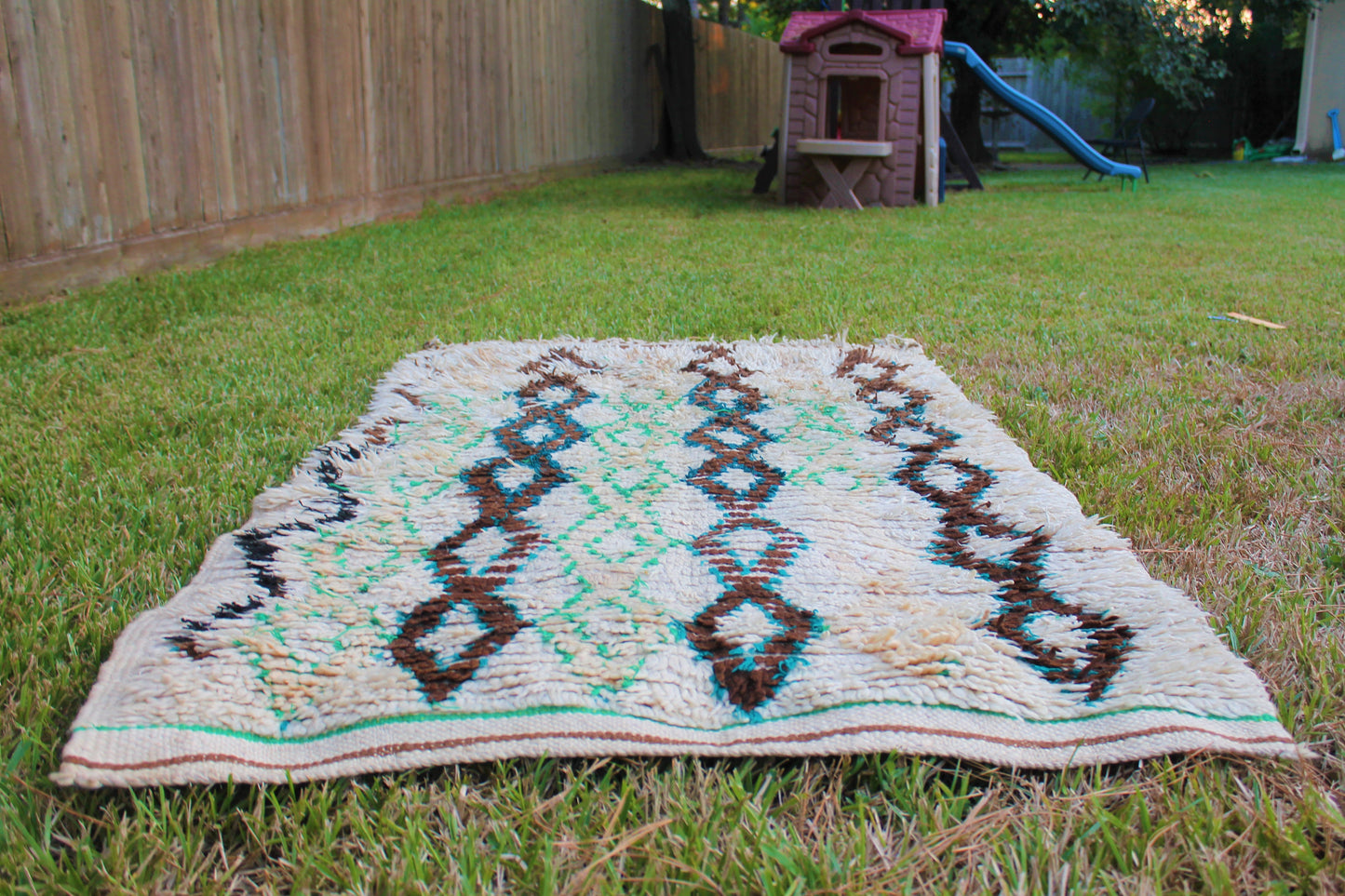 Handmade Moroccan Vintage Rug (Cream & Brown)