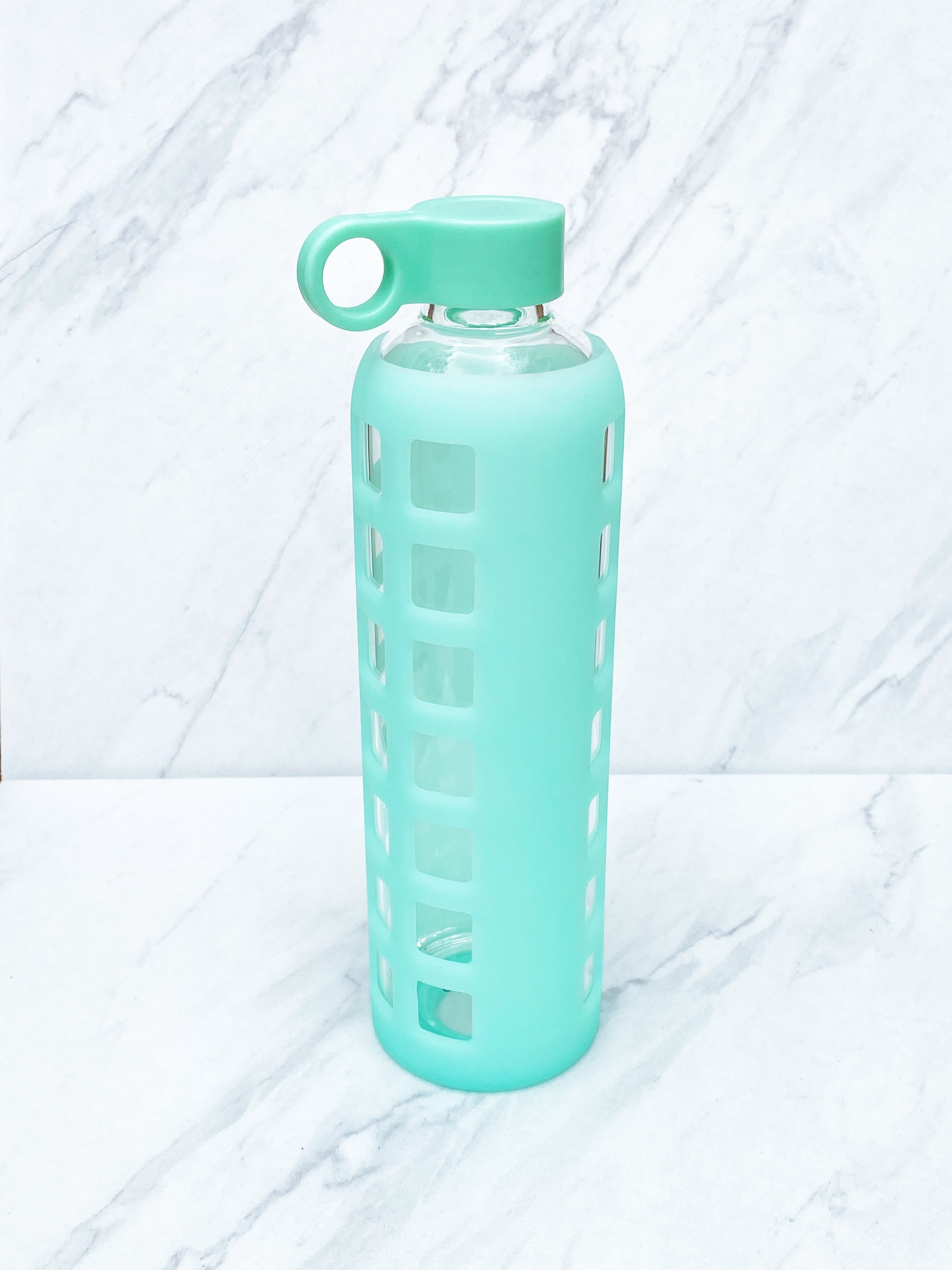 12 oz Glass Water Bottle W Drink Times & Volume Silicone Sleeve Stainless  Lid